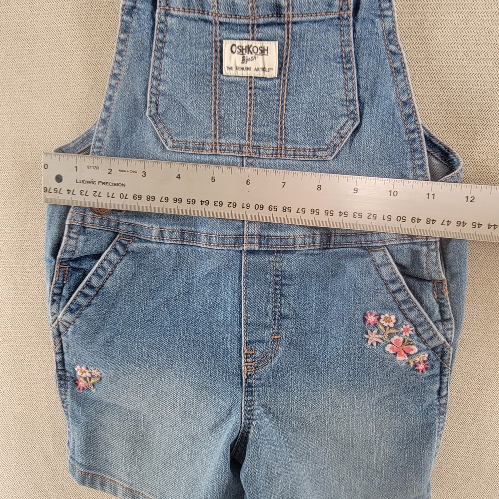 Osh Kosh B'Gosh Girls Short Overalls Vestback Embroidered Denim Shortall Size 4T - Picture 9 of 9